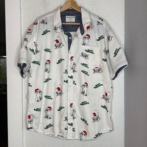 Free Planet “Happy Howlidays” Bulldog Santa Hat Christmas Button-Down Shirt 2X